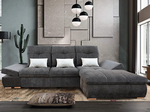 Luxury Solid Teak Wood Apartment Hospital Living Room Furniture Set Modern Dark Grey Fabric Square Sectional Convertible <b>Sleeper</b> - Product Image 2