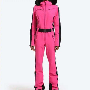 Custom Logo Women's One Piece Ski Suit Waterproof Windproof Slim Fit Belted Snowsuit with Faux Fur Hood Winter Snow <b>Jumpsuit</b> - Product Image 6