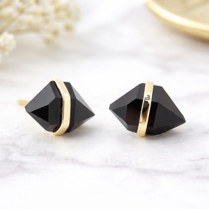 Black Onyx Elongated Hexagon <b>Stud</b> <b>Earring</b> Center Bezel <b>Set</b> Faceted Gemstone Handmade Minimalist Jewelry Gift For Her - Product Image 1