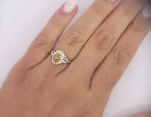 Bague vintage en citrine pour femme avec pavé de diamants, pierre précieuse ovale en forme de fleur, accessoires de bijoux de fiançailles - Product Image 3