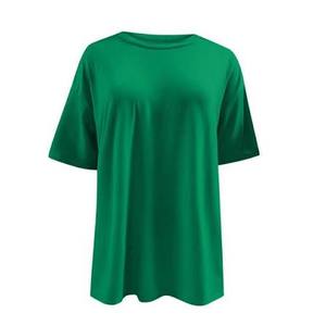 <b>Feather</b> Decorated 180g Velvet Knitted Polyester/Cotton Classic Touch Loose <b>Top</b> Women's Eco-Friendly Casual Solid O-Neck T-Shirt - Product Image 1