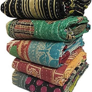 Colcha de Algodón con Estampado a Mano y Patchwork, Estilo Bohemio, Reversible, Manta Indiana Kantha, Decoración para el Hogar - Product Image 6
