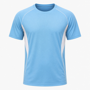 Maillot de tennis personnalisé sublimé pour homme, col rond, bleu clair et blanc, blocs de couleur, anti-humidité, vêtements de sport OEM - Product Image 6
