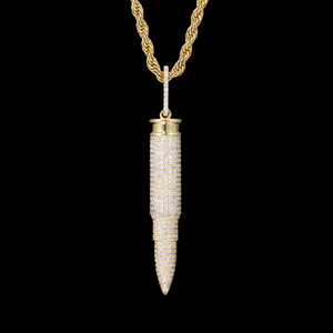 Colgante de Plata con Moissanita en Tono Amarillo, Forma de Bala, Estilo Hip Hop, Collar con Dijes, Joyería para Hombre, Regalo, 60mm - Product Image 1