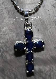 Collier pendentif croix minimaliste en saphir bleu, argent sterling 925, collier délicat en saphir, pendentif en pierre précieuse pour femme - Product Image 3