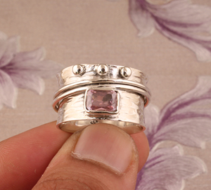 Anillo de banda clásico de lujo con circonitas rosas, plata de ley 925, chapado en oro, joyería llamativa para bodas y fiestas, alta calidad, brillante - Product Image 5