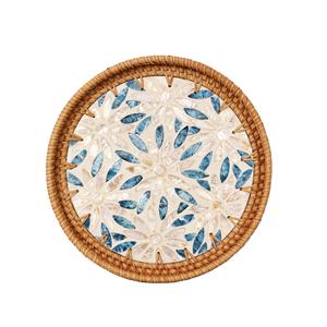 Bandeja de nácar al por mayor bandeja de servicio redonda con patrón de flores azules para decoración del hogar multiusos cocina comedor Mesa regalo - Product Image 1