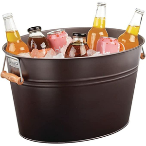 Fantastic Metal Beverage Tub With Wooden Handles Bronze Powder Coated Oval Ice Bucket For Wine Beer And Party Drink Chilling - Product Image 1