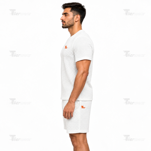 <b>Men</b> Solid Eco-Friendly Cotton T Shirt Set Summer Sportswear Two Piece Outfit Crew Neck Tee Shorts Casual Gym Tracksuit - Product Image 3