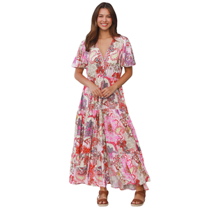 Vestido maxi informal con estampado floral para mujer, vestido con cuello cuadrado y aberturas - Product Image 1