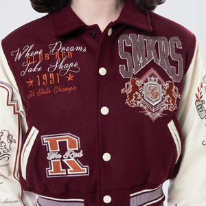 Oversized Women Wool Blend Letterman Varsity Jacket Custom Embroidered Baseball Jacket Streetwear Fashion - Product Image 6