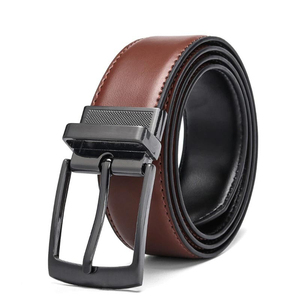 Ceinture décontractée pour homme en cuir de vachette réversible avec boucle en cuivre rotative à 360 degrés, respirante et écologique, marron uni - Product Image 2