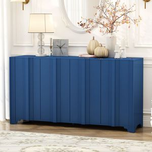 U_STYLE Sophisticated 4-Door Multi-Layered <b>Pine</b> Veneer <b>Sideboard</b> with Intricate Linear Accents Luxurious Design - Product Image 2