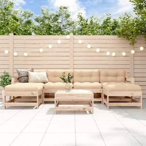 Grand ensemble de salon de jardin en pin naturel, bois massif avec contreplaqué, meubles durables et élégants - Product Image 1