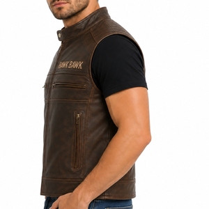 Gilet d'hiver décontracté pour homme en cuir véritable, style vintage classique, durable, de qualité supérieure, col montant, multi-poches, respirant - Product Image 4