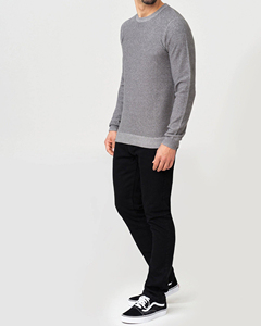 Pull en maille gris à col rond pour homme, coupe classique, couleur unie, décontracté, 100 % coton, anti-boulochage, 550 g, logo au dos, automne - Product Image 2