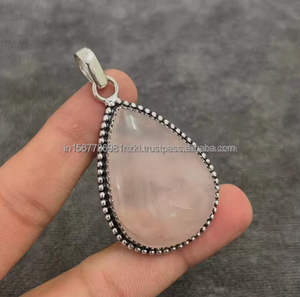 Colgante de piedras preciosas de Plata de Ley 925 de cuarzo rosa cortado, forma ovalada, joyería hecha a mano, piedra natal de enero, regalo para Navidad - Product Image 3