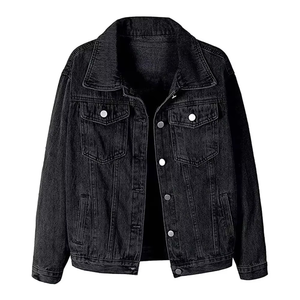 Veste en jean noire premium pour femme, col structuré, poches latérales, vêtement d'extérieur décontracté, logo personnalisé OEM - Product Image 1