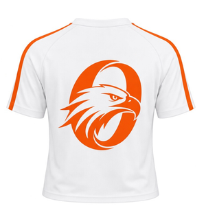 Ensemble uniforme de cheerleading blanc et orange, chemise à manches courtes, jupe plissée, vêtements de sport d'équipe, entraînement athlétique, performance, pratique - Product Image 5
