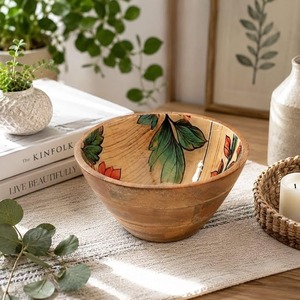 Handmade Eco-Friendly Wooden Bowl with <b>Elephant</b> Floral Design Color Enamel Modern Dishwasher Safe for Food Serving <b>Gifting</b> - Product Image 4