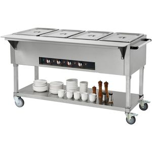 Scaldavivande Professionale Commerciale a 4 Vasche 20.6QT, Tavolo Elettrico a Vapore 2000W per Buffet e Catering, Temperatura Manuale, 4 Ruote (2) - Product Image 1