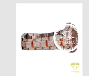 Bracelet de montre de luxe bicolore or rose et or blanc avec diamants Moissanite et design à maillons entièrement sertis - Product Image 2
