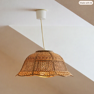 Abat-jour en rotin tressé Ecowoodies, design antique rustique, pour lustre, grand abat-jour pour salon, montage au plafond - Product Image 1
