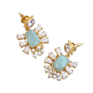 Boucles d'oreilles en laiton de qualité supérieure pour l'exportation, en gros, avec zircon et pierre naturelle, finition laiton antique, sans nickel, durables - Product Image 5