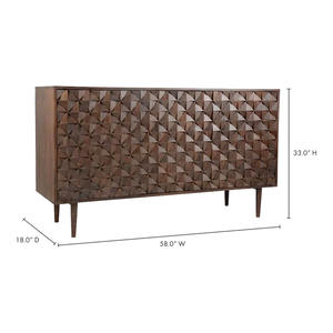 Aparador Moderno de Lujo en Madera Maciza con Diseño Geométrico 3D, Tallado a Mano con Patrón de Diamantes y Patas Cónicas de Estilo Mid-Century - Product Image 5