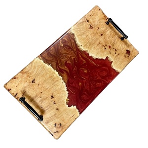 Bandeja de servicio de resina y madera de acacia de nuevo diseño personalizado con mango de metal para restaurante de hotel y cocina casera - Product Image 3