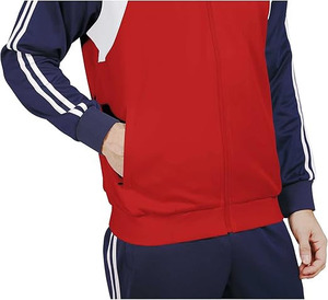 Zipper Front Red Jacket and <b>Navy</b> Blue <b>Jogger</b> Pants Set for <b>Men</b>, Breathable and Trendy Tracksuit for Exercise - Product Image 3