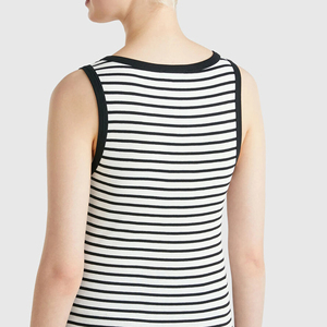 Débardeur personnalisé pour femme, rayé noir et blanc, col rond, haute élasticité, respirant, sans manches, ajusté, idéal pour l'été - Product Image 6