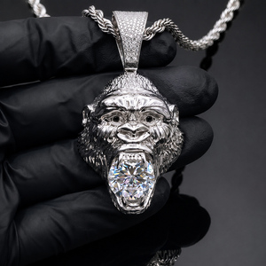 Rose Gold Gorilla Head Bezel Setting Moissanite Pendant 925 Silver Gold Plated Iced Out Charm Round Brilliant Jewelry Gift - Product Image 6