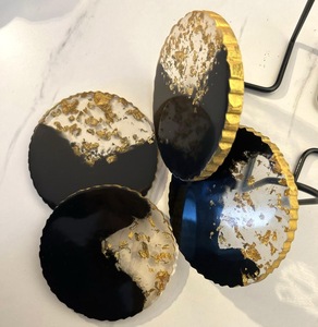 High Quality Eco-Friendly Modern Resin Oval Mats Pads <b>Green</b> Gold Leaf Design 400mm Diameter 5mm Thick Stocked Home Wedding Cafe - Product Image 5