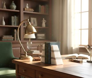 Modern White Marble Bookends With Gray Accent Stripes Decorative Heavy Duty <b>Book</b> Holder Set For Home Office <b>Library</b> And Shelves - Product Image 3