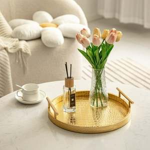 Plateaux décoratifs ronds plaqués or avec poignées, style glamour, lot de 2 - Product Image 5