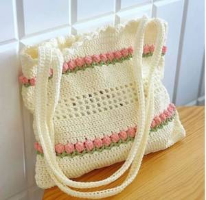 Handmade <b>crochet</b> tote <b>bag</b> Large capacity knitted <b>shoulder</b> <b>bag</b> Custom open top wool <b>bag</b> Women flower knitted handbag - Product Image 3