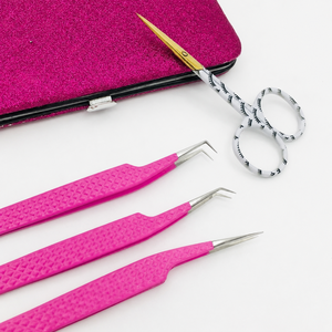 Ensemble professionnel de pinces et ciseaux pour extensions de cils HARRAR GROUP COMPANIES, en acier inoxydable, pointe lisse de précision, rose, beauté - Product Image 3