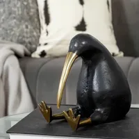 Figurine d'oiseau kiwi plaquée or noir, sculpture animale en aluminium, décoration religieuse moderne antique pour la maison