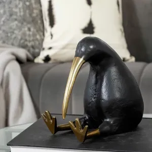 Figurine d'oiseau kiwi plaquée or noir, sculpture animale en aluminium, décoration moderne et antique pour la maison - Product Image 4