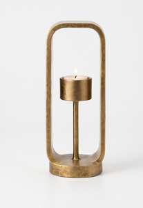 Luxury Gold Finish Texture Cast <b>Metal</b> Candle Holder <b>Arch</b> <b>Frame</b> Cantilever Structure with Pillar Stand Dining Table Centerpiece - Product Image 5