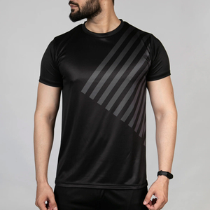 T-shirt à manches courtes pour homme, col rond, motif uni, coupe classique, tricoté, 100% polyester, séchage rapide, respirant, logo sur le devant, style sportif - Product Image 3