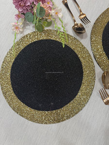 Gold Rimmed Black <b>Beaded</b> <b>Placemat</b> Round Table Decor Boutique Wholesale Artistry By PR India Manufacturer Premium Quality - Product Image 1