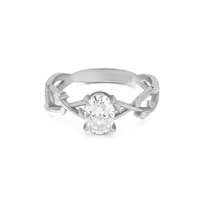 Bague de mariage minimaliste en or massif 14K 18K avec diamant de laboratoire ovale ou rond, bague de fiançailles motif vigne ou brindille - Product Image 3