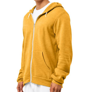 Nouveau Mockup de Sweat à Capuche Zippé pour Homme en Polaire, Couleur Jaune Moutarde Unie, Style Décontracté, pour Marques de Vêtements - Product Image 3