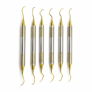 Juego de curetas Gracey de doble punta, de acero inoxidable chapado en oro, instrumentos periodontales manuales con mango hueco para limpieza dental - Product Image 1