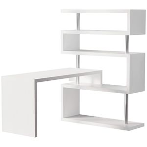 Scrivania da Ufficio a 5 Ripiani a Forma di L con Design Girevole a 360 Gradi, Mensole Espositive in MDF e Acciaio Inossidabile, Materiale Bianco-PC - Product Image 1