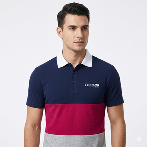 เสื้อเชิ้ตแขนสั้นผู้ชาย คอตตอนผสม ระบายอากาศดี แต่งลายปัก ตัดต่อสีสัน แบรนด์ COCOON สำหรับใส่เล่นกีฬาหรือลำลอง - Product Image 6