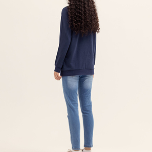 Sudadera con Capucha Azul Marino para Mujer, de Algodón Tejido, Casual, Oversize, con Estampado de Letras, Bolsillo Frontal, Estilo Urbano, para Otoño e Invierno - Product Image 6