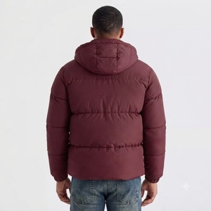 Men's <b>Burgundy</b> Hooded <b>Puffer</b> <b>Jacket</b> Zipper Closure Windproof Winter Outerwear Casual Regular Fit Solid Color Thick Polyester - Product Image 5